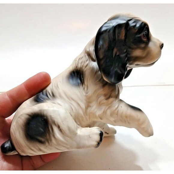 Vtg Japan Cocker Spaniel Ceramic Figurine Dog Black White About 5 Inches FLAW - Picture 3 of 11